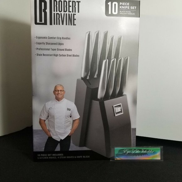 Robert Irvine 10 PC Knife Set Black Nickel Hollow Handle Carbon Steel Blade New - Picture 1 of 12